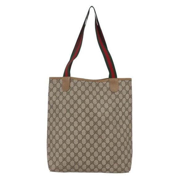 GUCCI GG Supreme Web Sherry Line Tote Bag PVC Leather Beige Red - Picture 3 of 15